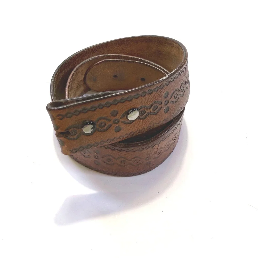 Vintage Brown Hand Tooled Leather Belt Strap Western Southwestern 1.5 Inch Sz 34